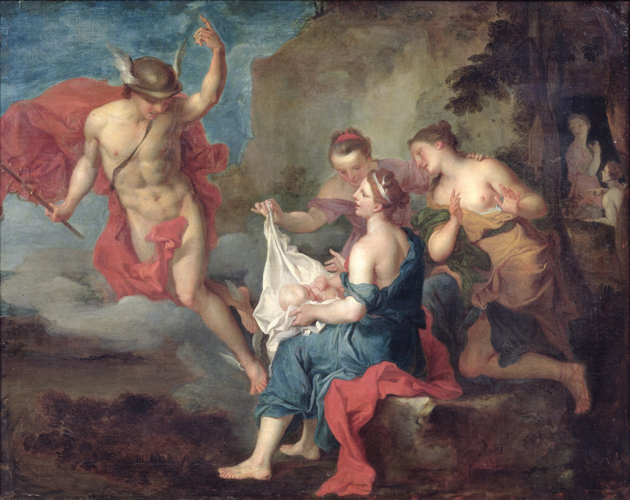 Bacchus överlämnad till Nysas nymfer av Jacques Francois Courtin