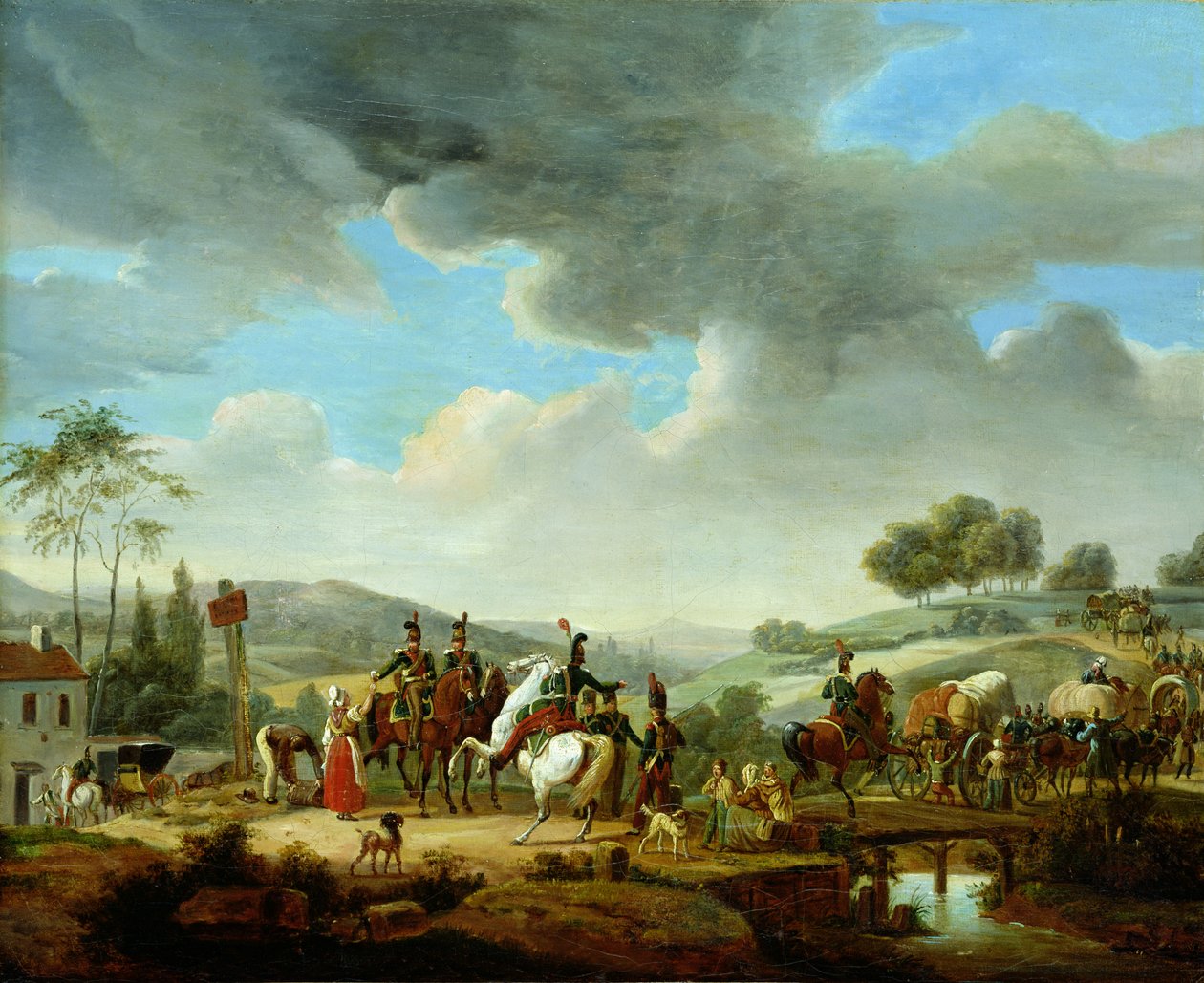 Konvojen eskorteras av franska dragoner av Jacques Francois Joseph Swebach