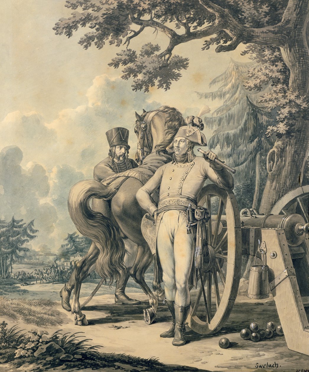 General Jean Victor Moreau (1763-1813) (penna och bläck, gouache och wc på papper) av Jacques Francois Joseph Swebach