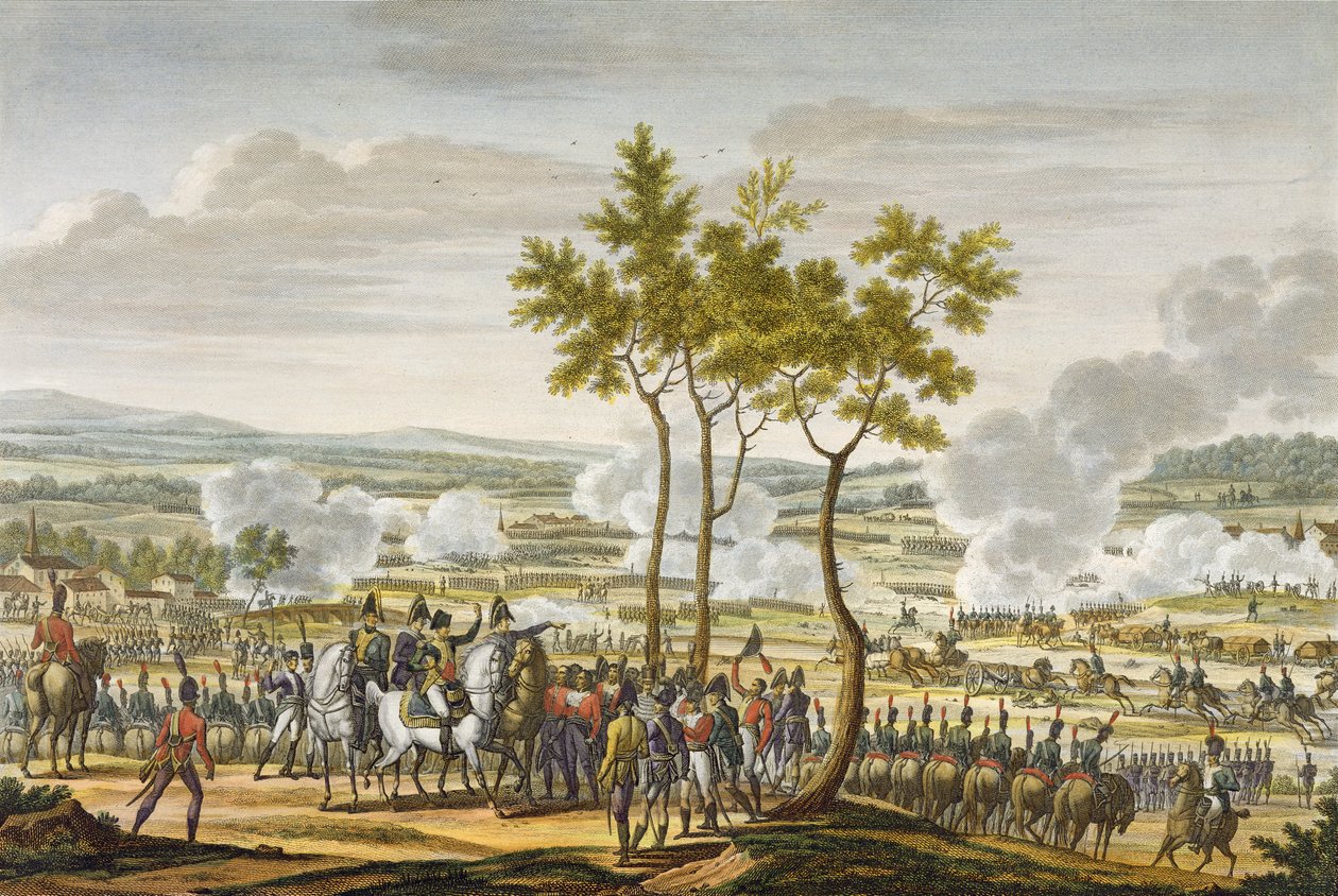 Slaget vid Abensberg, 20 april 1809, graverad av Edme Bovinet (1767-1832) (akvatint) av Jacques Francois Joseph Swebach
