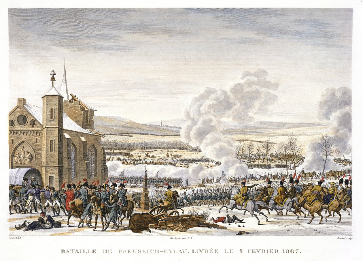Slaget vid Preussisch-Eylau, 9 februari 1807, graverad av Edme Bovinet (1767-1832) (akvatint) av Jacques Francois Joseph Swebach