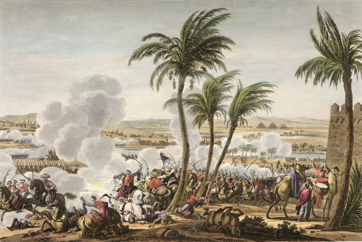 Slaget vid pyramiderna, 3 Thermidor, år 6 (21 juli 1798) graverad av Louis Francois Couche (1782-1849) (akvatint) av Jacques Francois Joseph Swebach