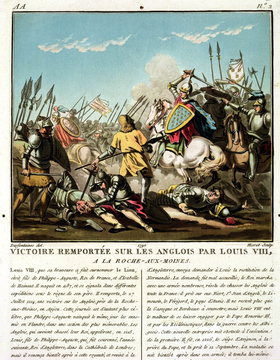 Seger över engelsmännen av Louis VIII (1187-1226) vid La Roche aux-Moines, graverad av Jean Baptiste Morret (fl. 1790-1820), 1790 av Jacques Francois Joseph Swebach