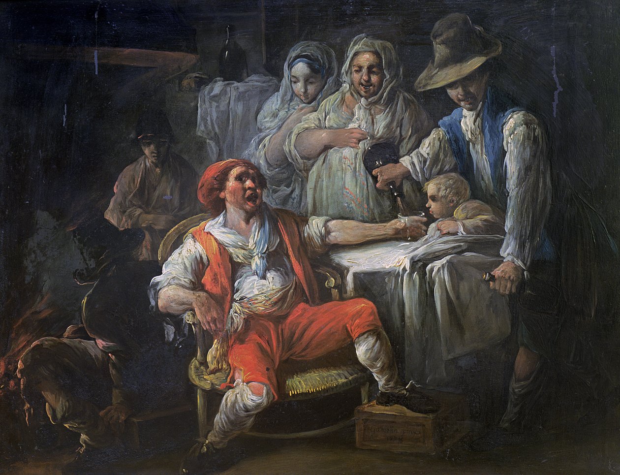 Dryckesscen, 1778 (olja på skiffer) av Jacques Gamelin