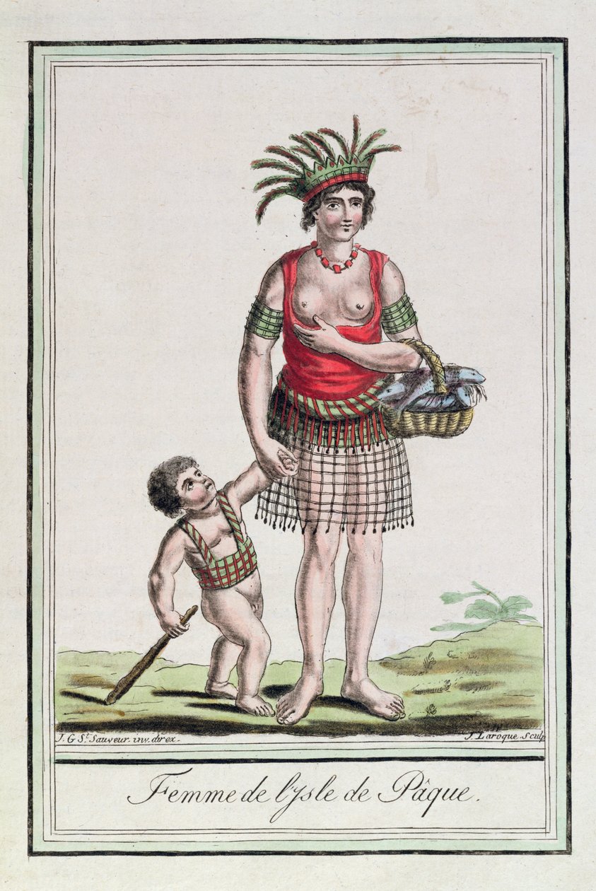 En kvinna från Påskön med sitt barn, från "Encyclopedie des Voyages", graverad av J. Laroque, 1796 av Jacques Grasset de Saint Sauveur