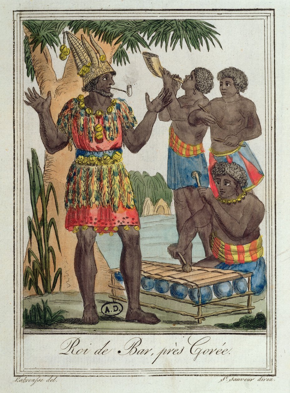 King of Bar, nära Gorée, Senegal, från Costumes de Différents Pays, 1796 av Jacques Grasset de Saint Sauveur