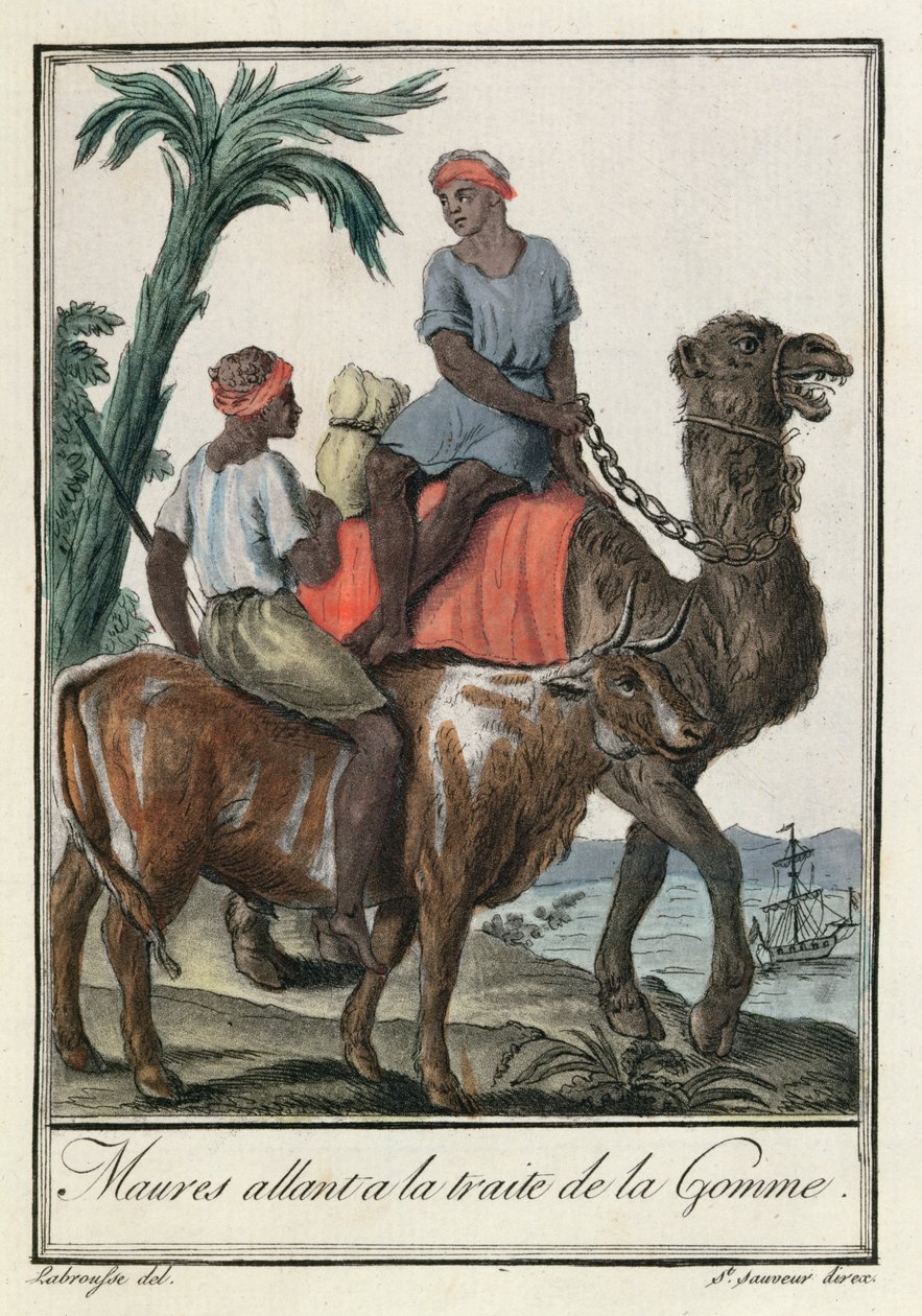 Moores trafficking gum (Mauretanien eller Senegambia), från "Costumes de Différents Pays", 1796 av Jacques Grasset de Saint Sauveur