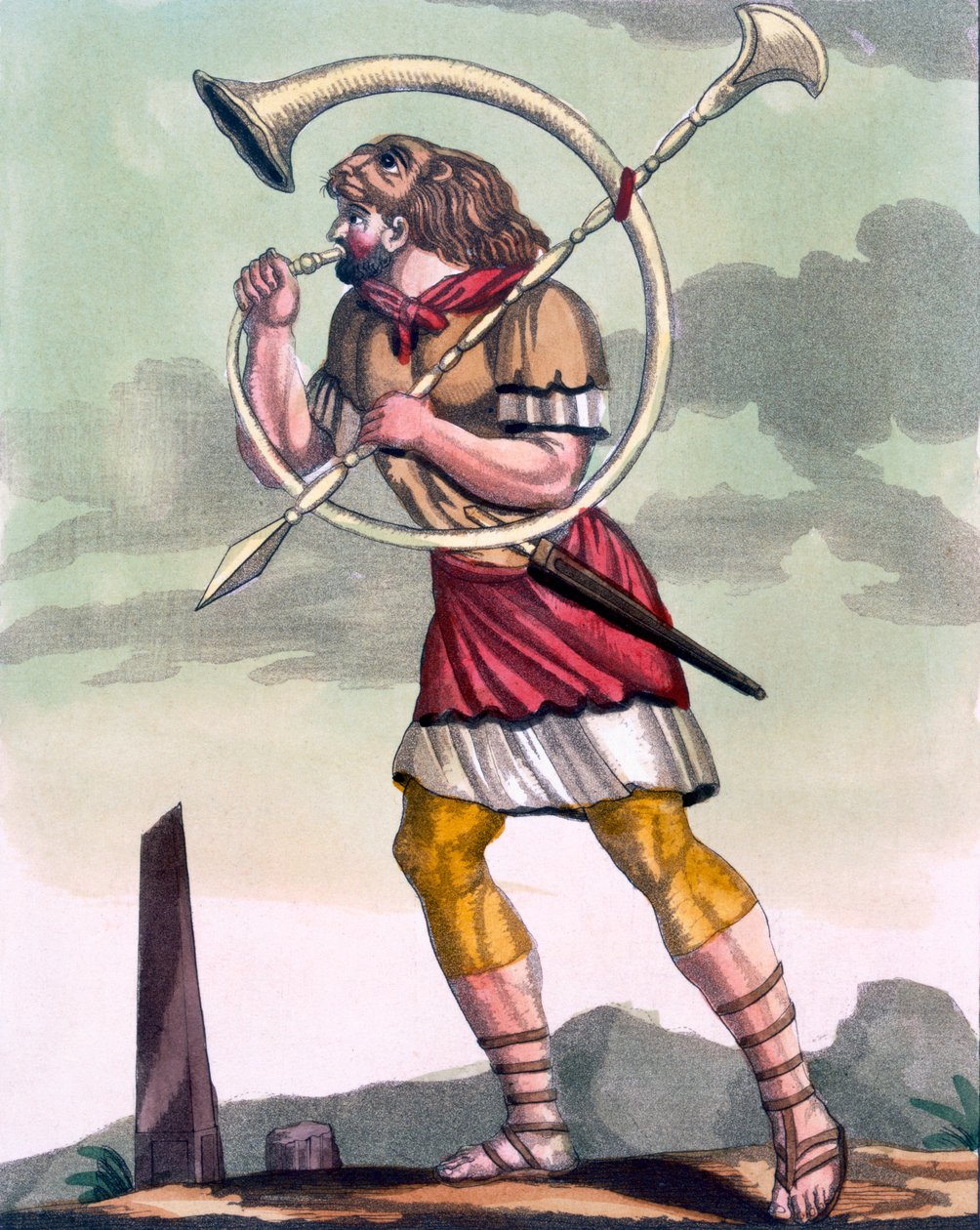 Buccinatore, militär hornblåsare och trumpetare, illustration från 