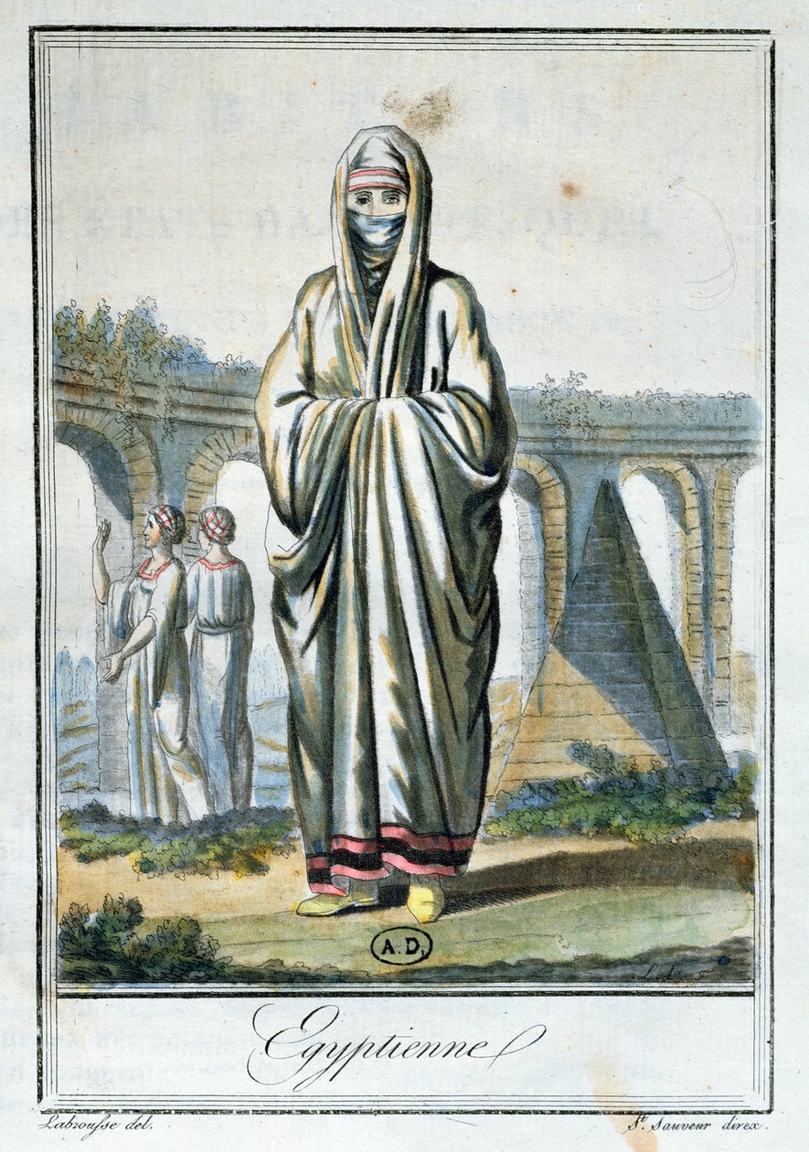 Egyptisk kvinna som bär chador, illustration från "Encyclopedie des Voyages", publicerad i Paris, 1796 av Jacques Grasset de Saint Sauveur