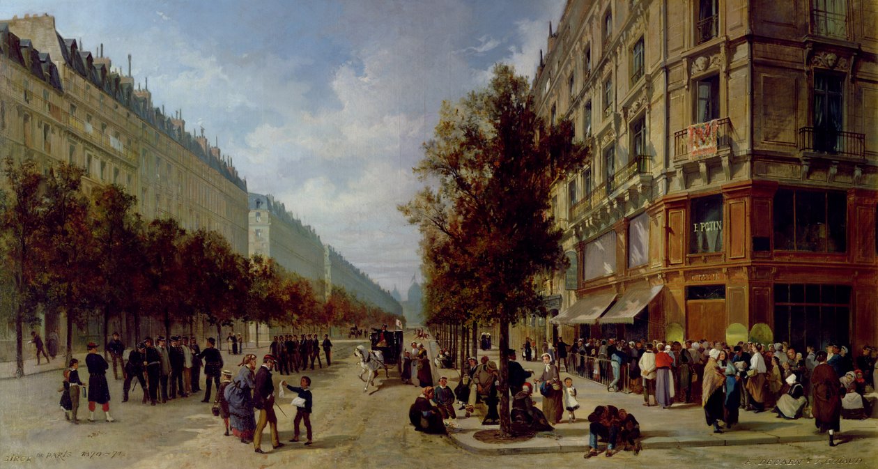 Belägring av Paris. Kö vid dörren till en livsmedelsbutik, 1870 av Jacques Guiaud
