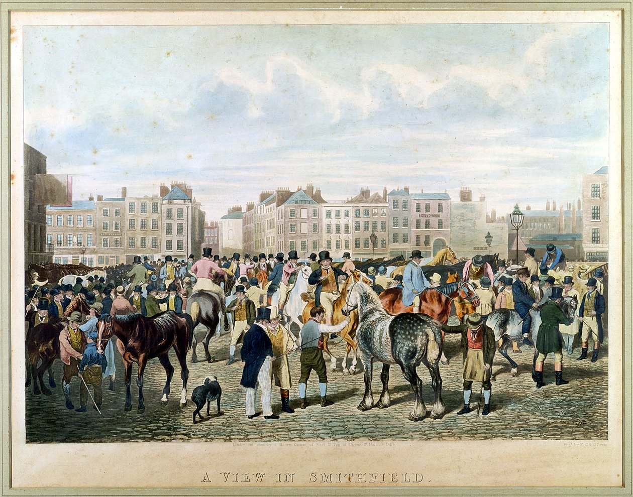 A View in Smithfield graverad av F.C. och C. Lewis (färggravyr) av Jacques Laurent Agasse