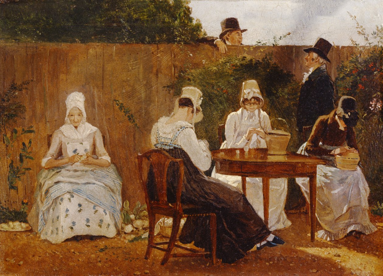 Familjen Chalon i deras London Town Garden, tidigt 1800-tal (olja på Academy board) av Jacques Laurent Agasse