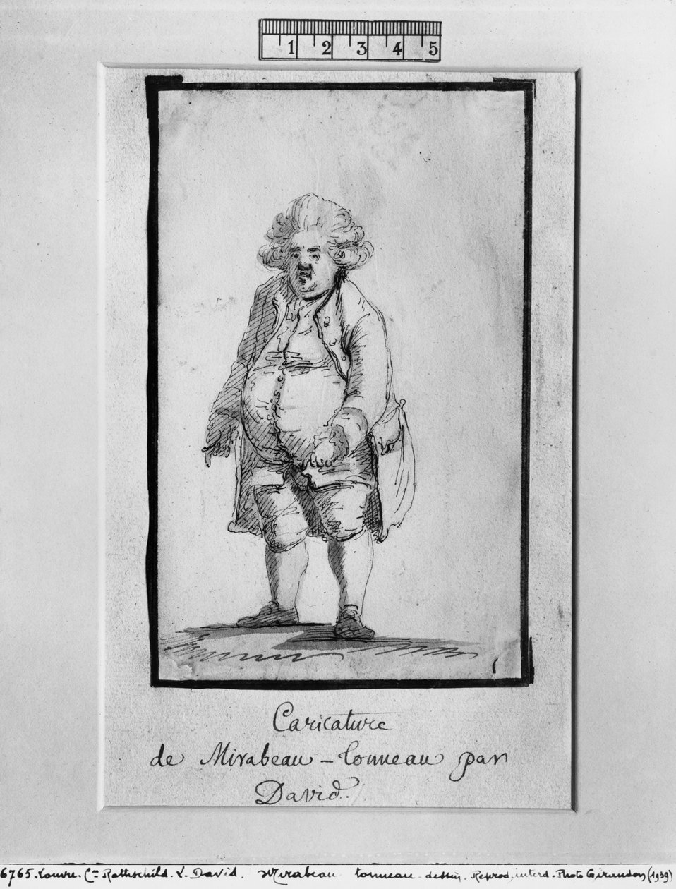 Karikatyr av Andre Boniface Louis av Riqueti, Viscount of Mirabeau, med smeknamnet Mirabeau-Tonneau (penna och brunt bläck och grå tvätt på papper) av Jacques Louis David