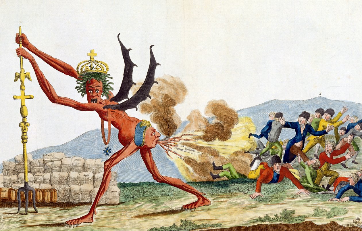 Karikatyr av den engelska regeringen, 1793 (färgad etsning) av Jacques Louis David