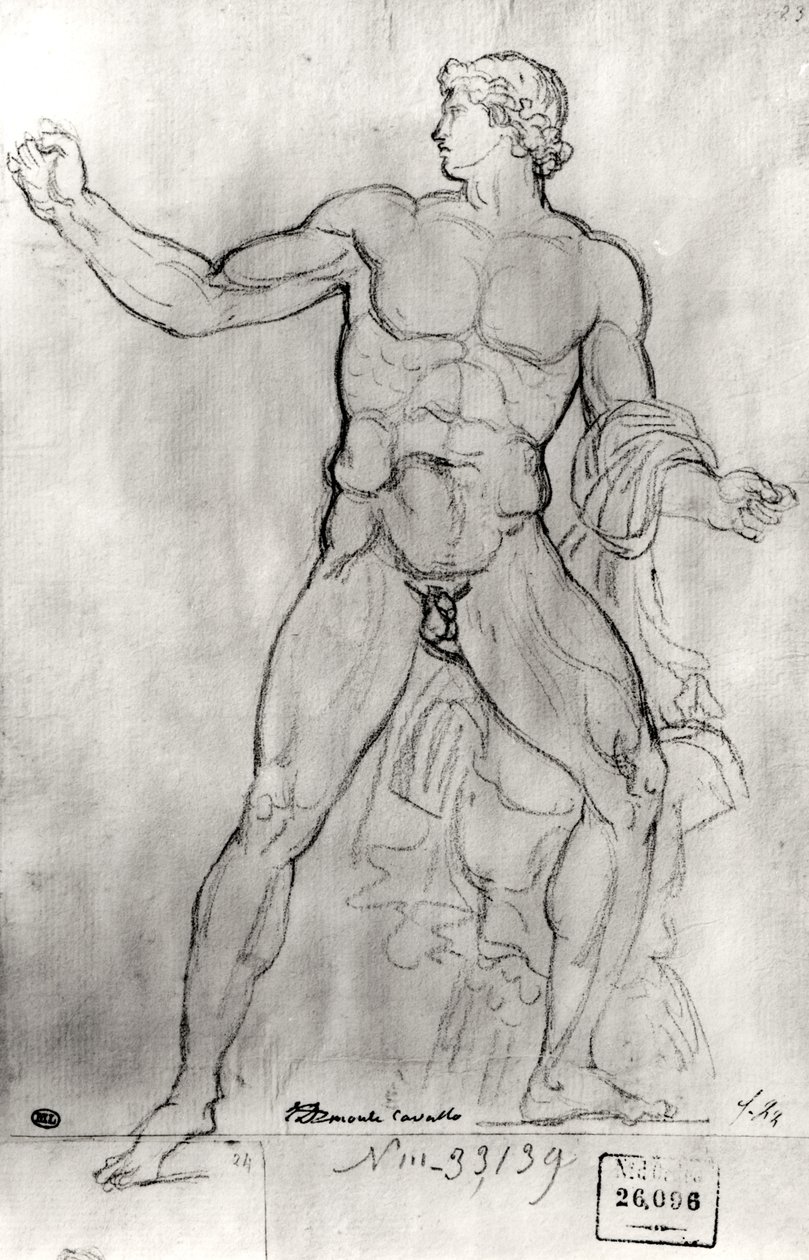 Colossus of Monte Cavallo (svart penna på papper) av Jacques Louis David