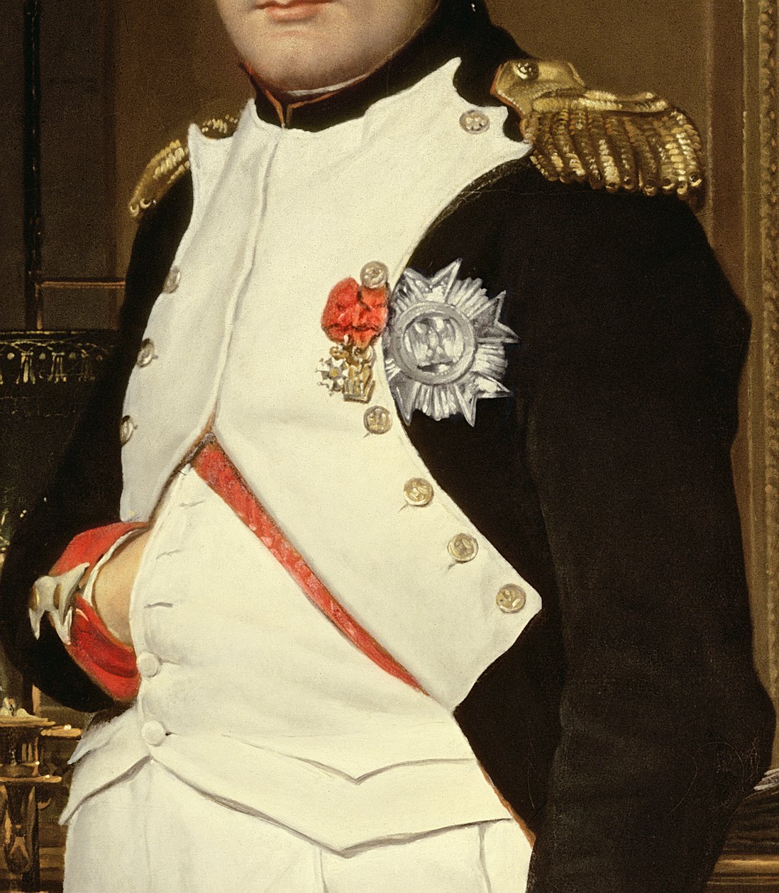 Detalj av Napoleon Bonaparte i hans studie, 1812 olja på duk detalj av PHD 320 av Jacques Louis David
