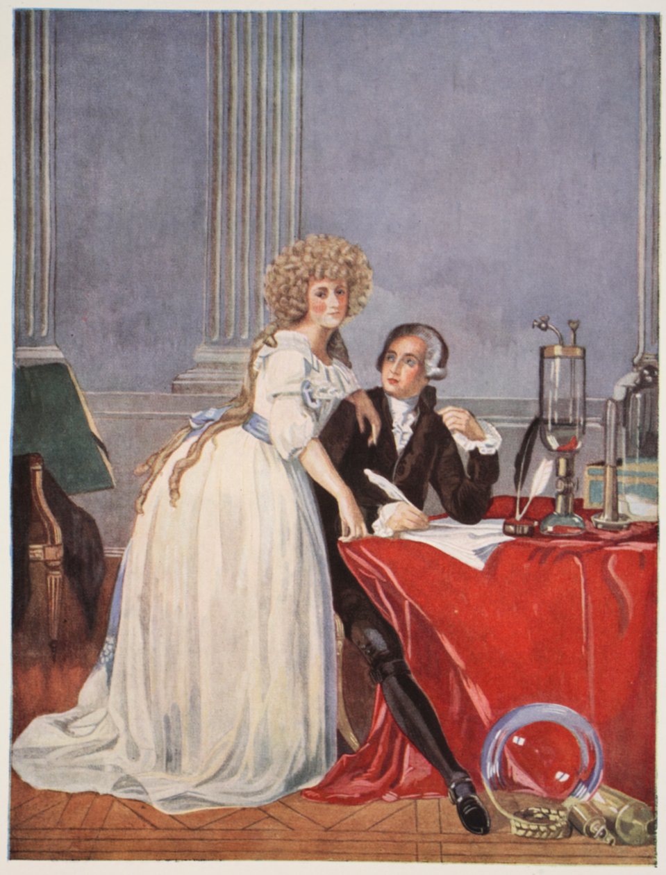 Lavoisier och hans hustru, kopia av Boris Mestchersky (d.1957), illustration från "Histoire de la Nation Francaise", Sciences, Volumes I und II, av Gabriel Hanotaux (1853-1944), 1924 av Jacques Louis David