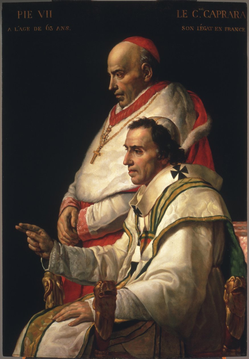 Portrait du pape Pie VII et le cardinal Caprara  av Jacques Louis David