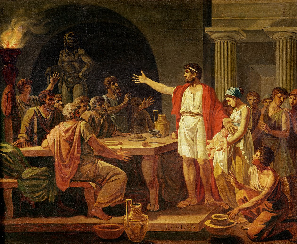 Studie för Lycurgus som visar Spartas antika deras kung, 1791 av Jacques Louis David