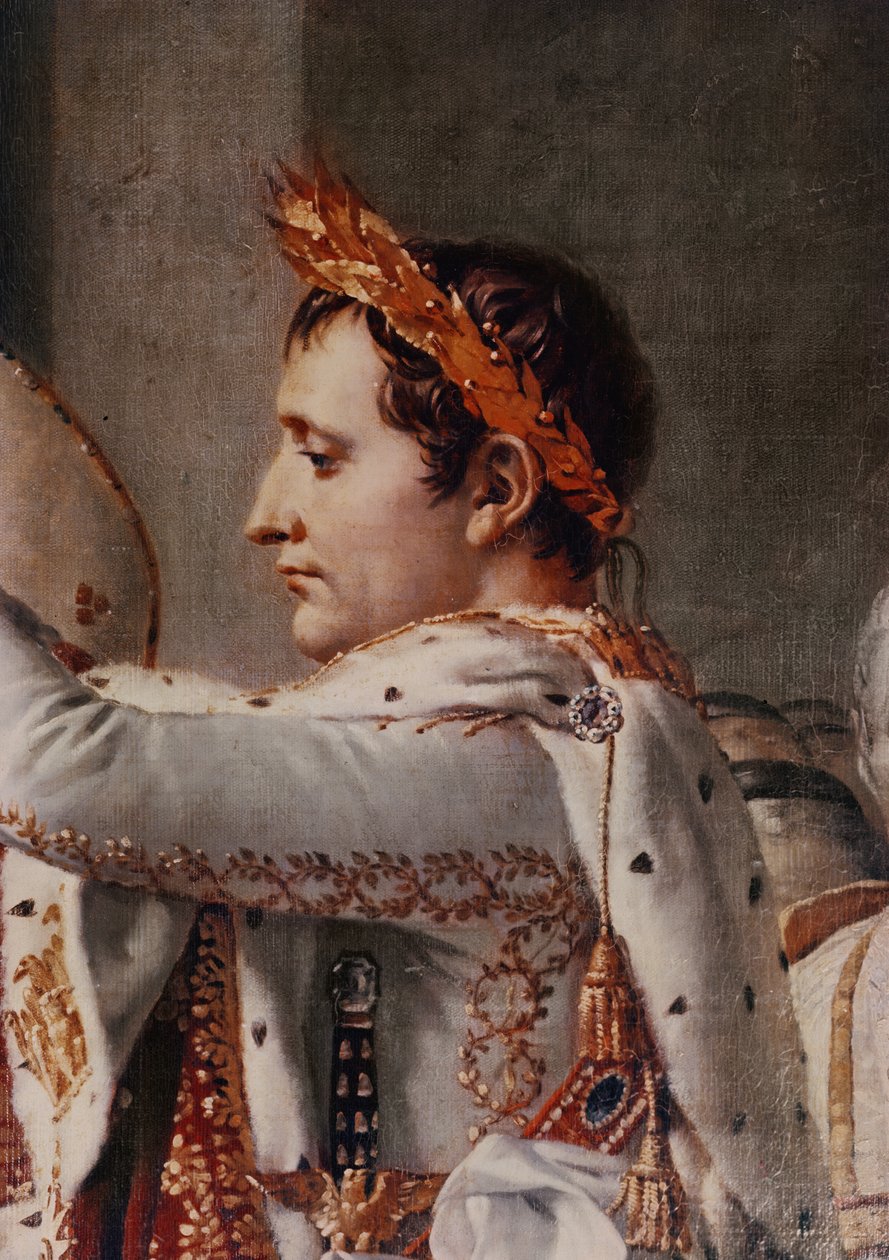 Invigningen av kejsar Napoleon (1769-1821) och kröningen av kejsarinnan Josephine (1763-1814) av påven Pius VII (1742-1823) 2 december 1804, 1806-07, detalj av Napoleon av Jacques Louis David