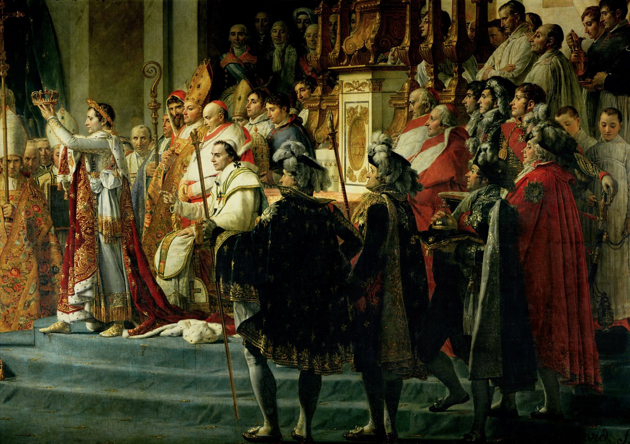 Invigningen av kejsar Napoleon (1769-1821) och kröningen av kejsarinnan Josephine (1763-1814) av påven Pius VII (1742-1823) 2 december 1804, 1807 (detalj av 18412) av Jacques Louis David
