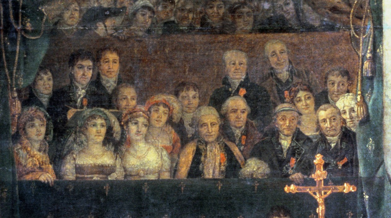 Kejsar Napoleons (1769-1821) och kejsarinnan Josefines (1763-1814) kröning av påven Pius VII den 2 december 1804, 1806-7 (detalj från 18412) av Jacques Louis David