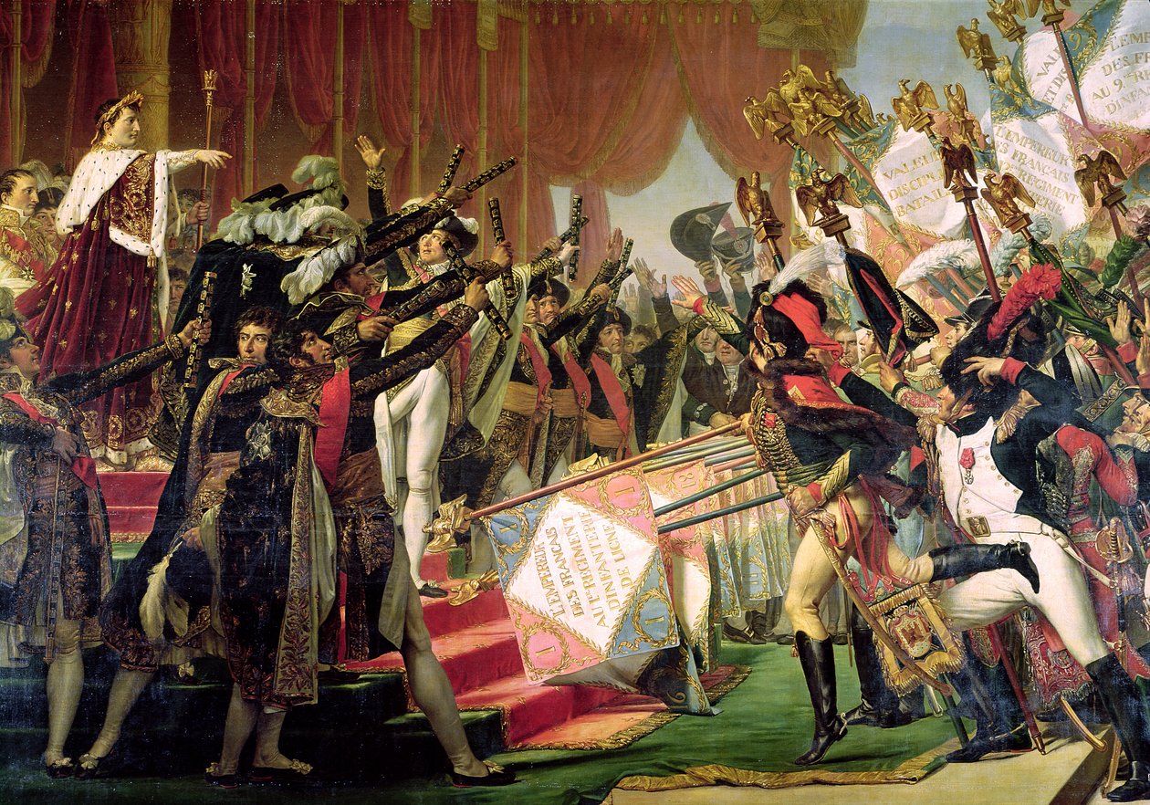 The Distribution of the Eagle Standards, 5 december 1804, detalj om fanbärarna, 1808-10 av Jacques Louis David