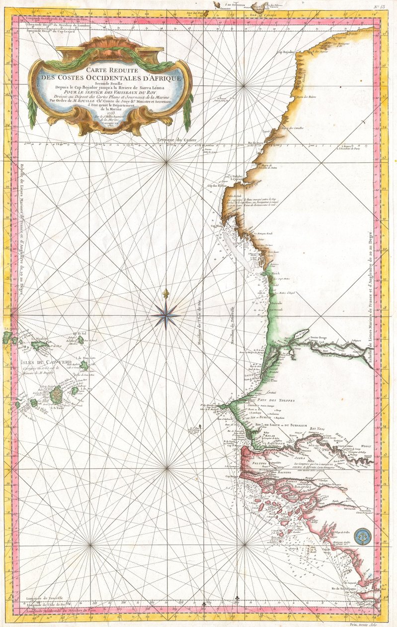 Carte Reduite Des Costes Occidentales D’Afrique av Jacques Nicolas Bellin
