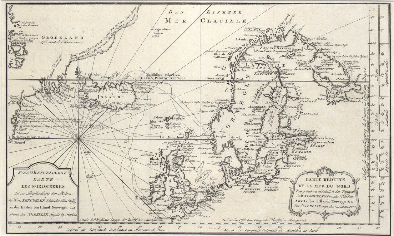 Karta över Nordatlanten, med Nordsjön av Jacques Nicolas Bellin