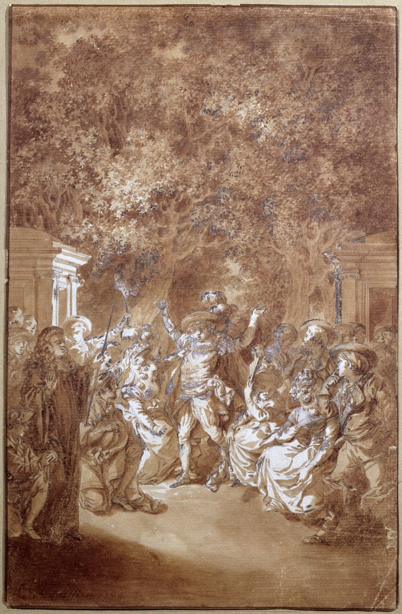 Scen från "Figaros bröllop" av Pierre-Augustin Caron de Beaumarchais (1732-99) 1785 av Jacques Philippe Joseph de Saint Quentin