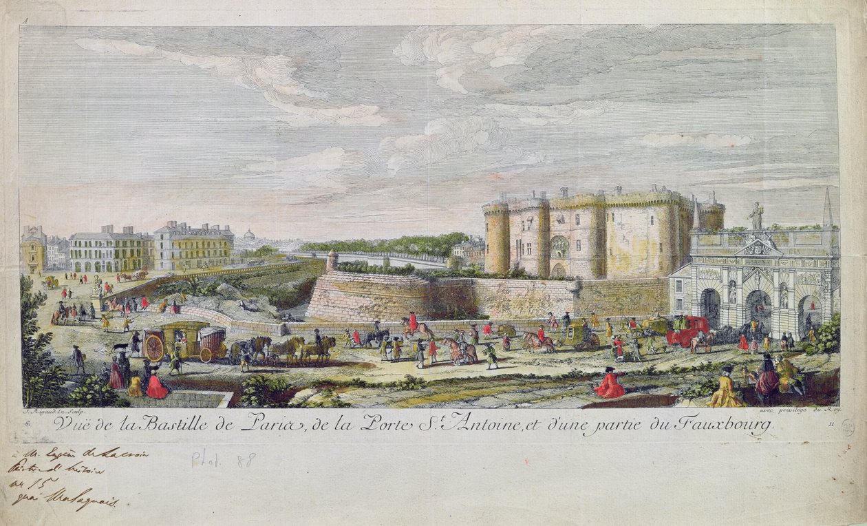 Utsikt över Bastiljen och Porte Saint-Antoine av Jacques Rigaud