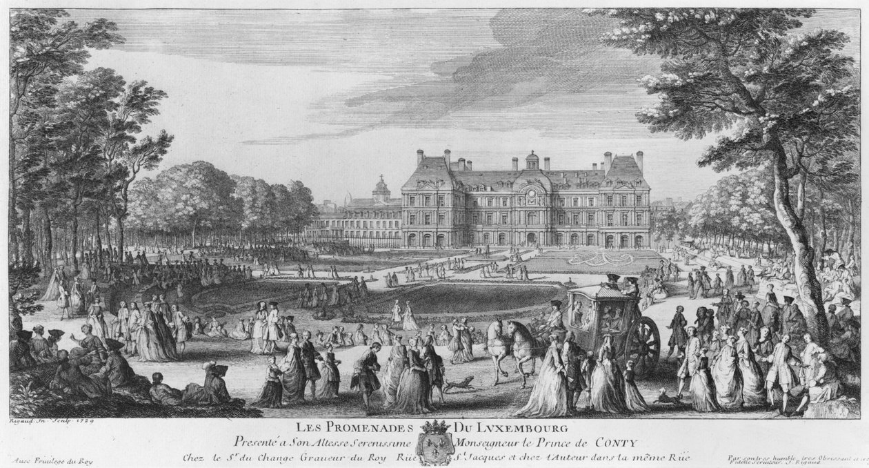 Vandring i Luxemburgs trädgårdar, 1729 av Jacques Rigaud