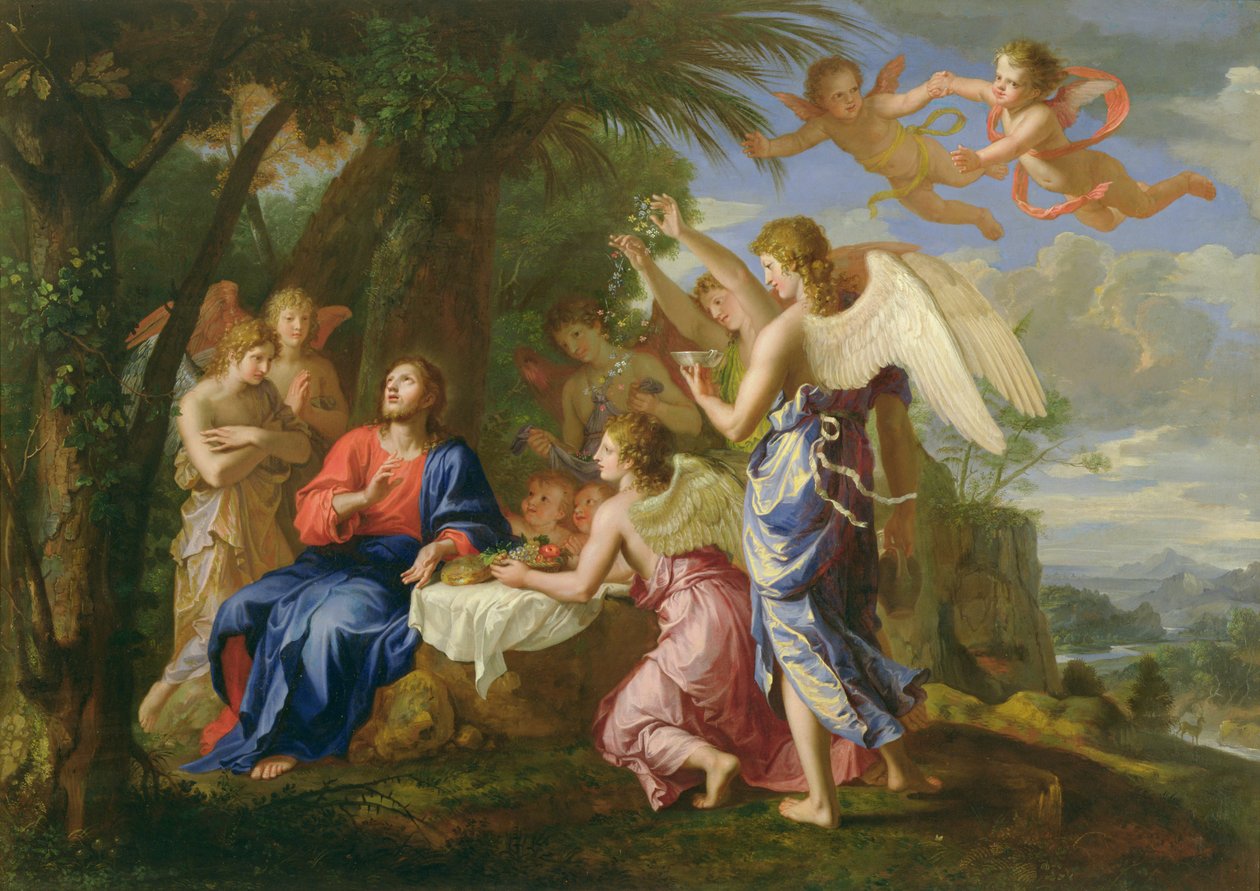 Kristus betjänad av änglarna, ca 1650 av Jacques Stella