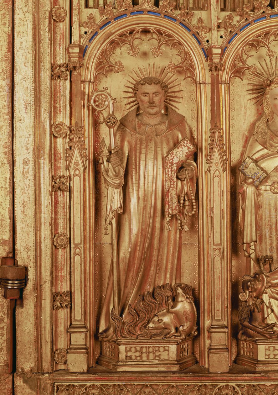 Korsfästelsens altartavla, detalj på den högra panelen föreställande Sankt Antonius, c.1391 (förgyllt trä) av Jacques de Baerze or Baers
