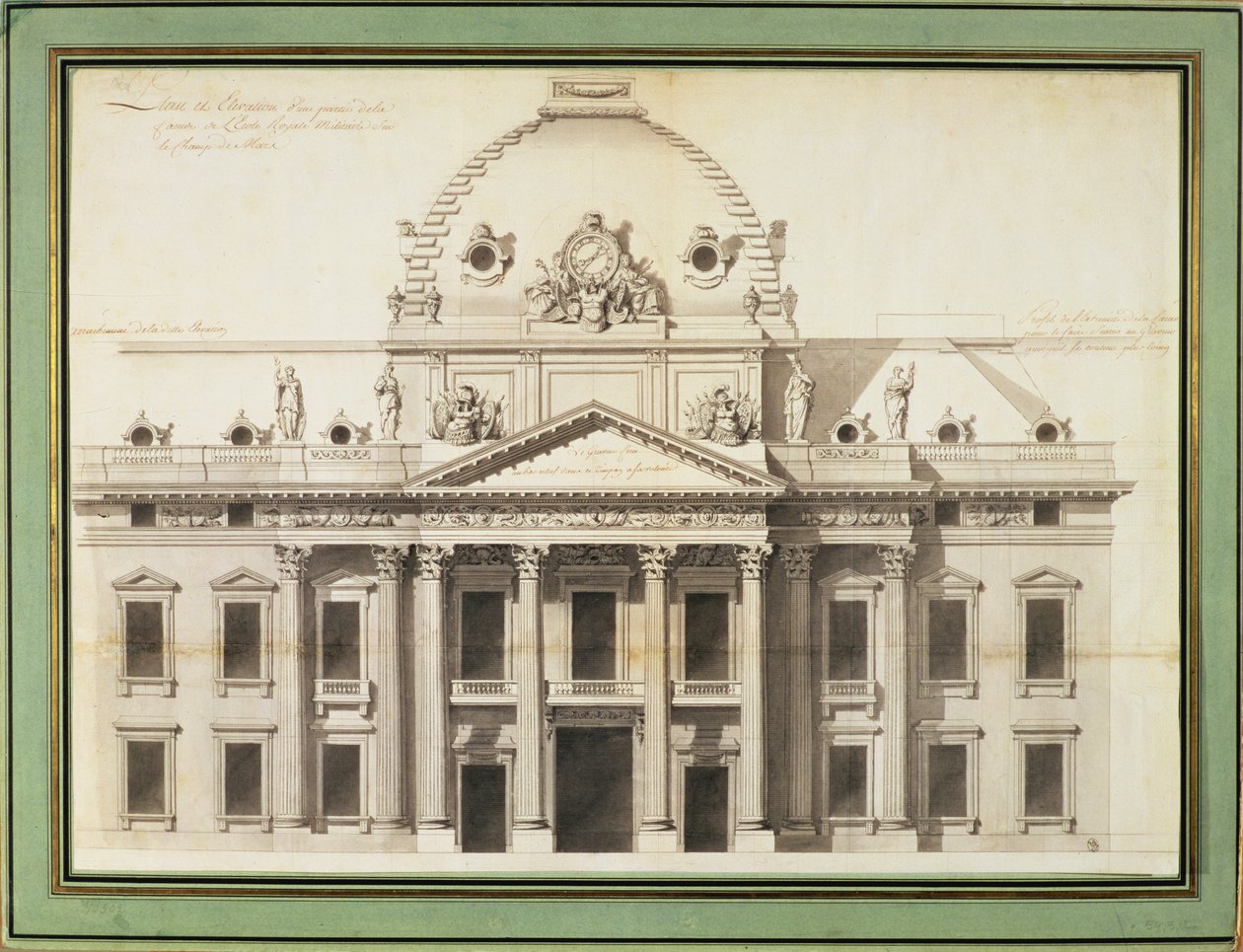 Design för Ecole Militaire, Paris, 1751 (penna, pensel, bläck) av Jacques Ange Gabriel