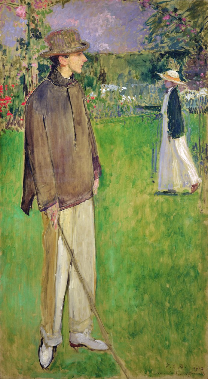 Studera för ett fullängdsporträtt av Jean Cocteau (1889-1963) i Offranville, 1912 av Jacques Emile Blanche