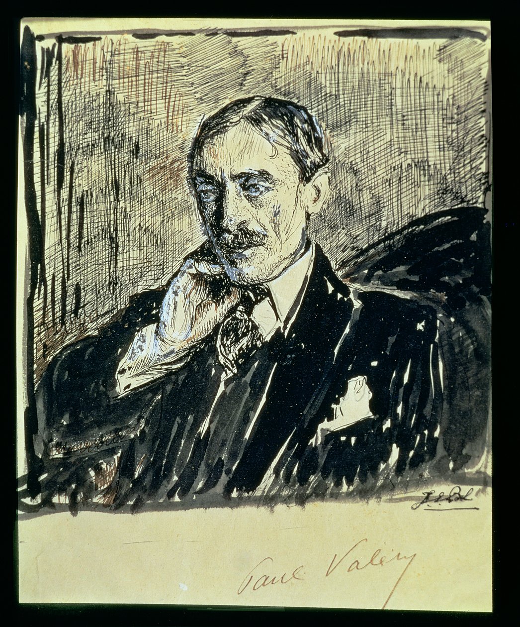 Porträtt av den franske författaren Paul Ambroise Valery (1871-1945) (bläck på papper) av Jacques Emile Blanche