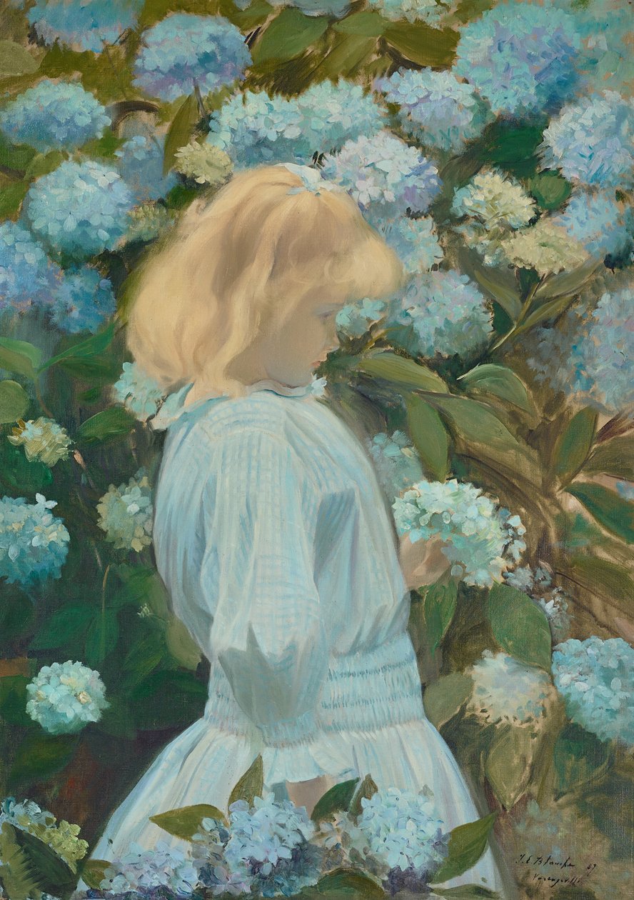 Ung flicka med hortensior av Jacques Emile Blanche