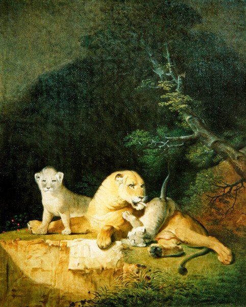 Lejoninna och ungar (olja på duk) av Jacques Laurent Agasse
