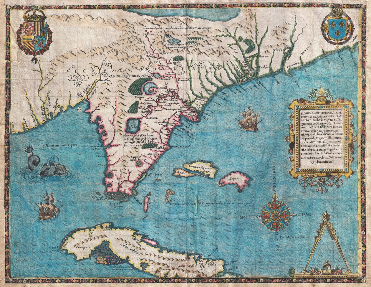 Karta över Florida och Kuba av Jacques Le Moyne av Jacques  Le Moyne