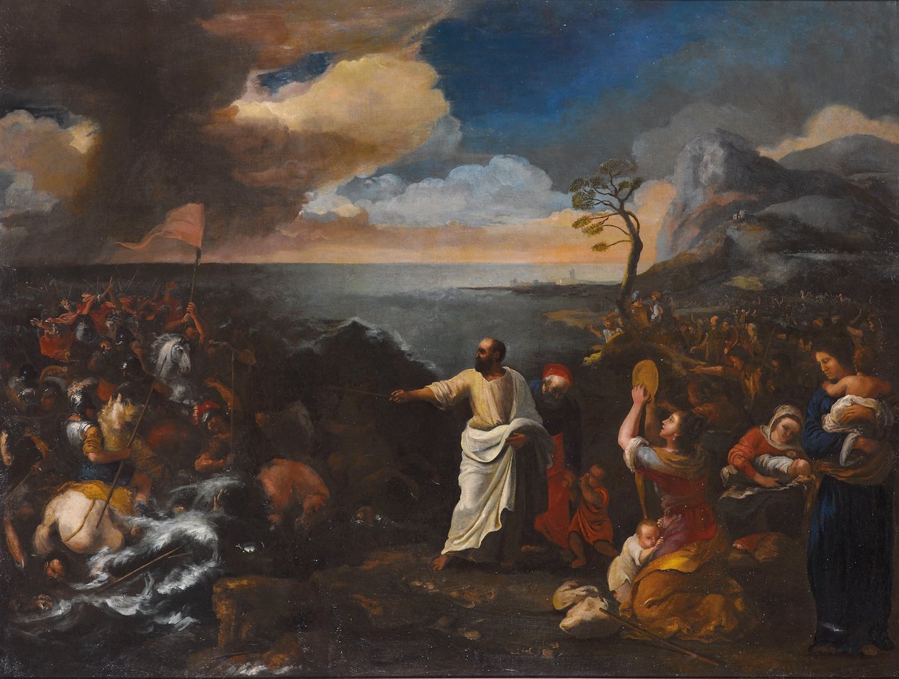 The Crossing of the Red Sea (olja på duk) av Jacques Courtois