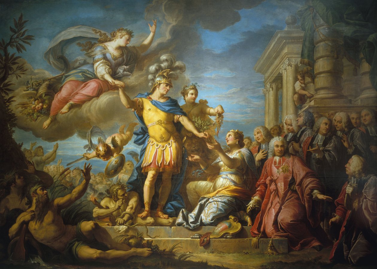 Allegori till minne av offentliggörandet av freden i Aix-la-Chapelle den 13 februari av Jacques (1701 81) Dumont