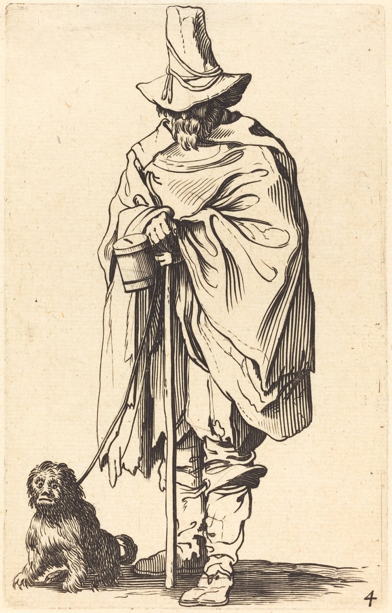 Tiggare med hund (etsning) av Jacques (after) Callot