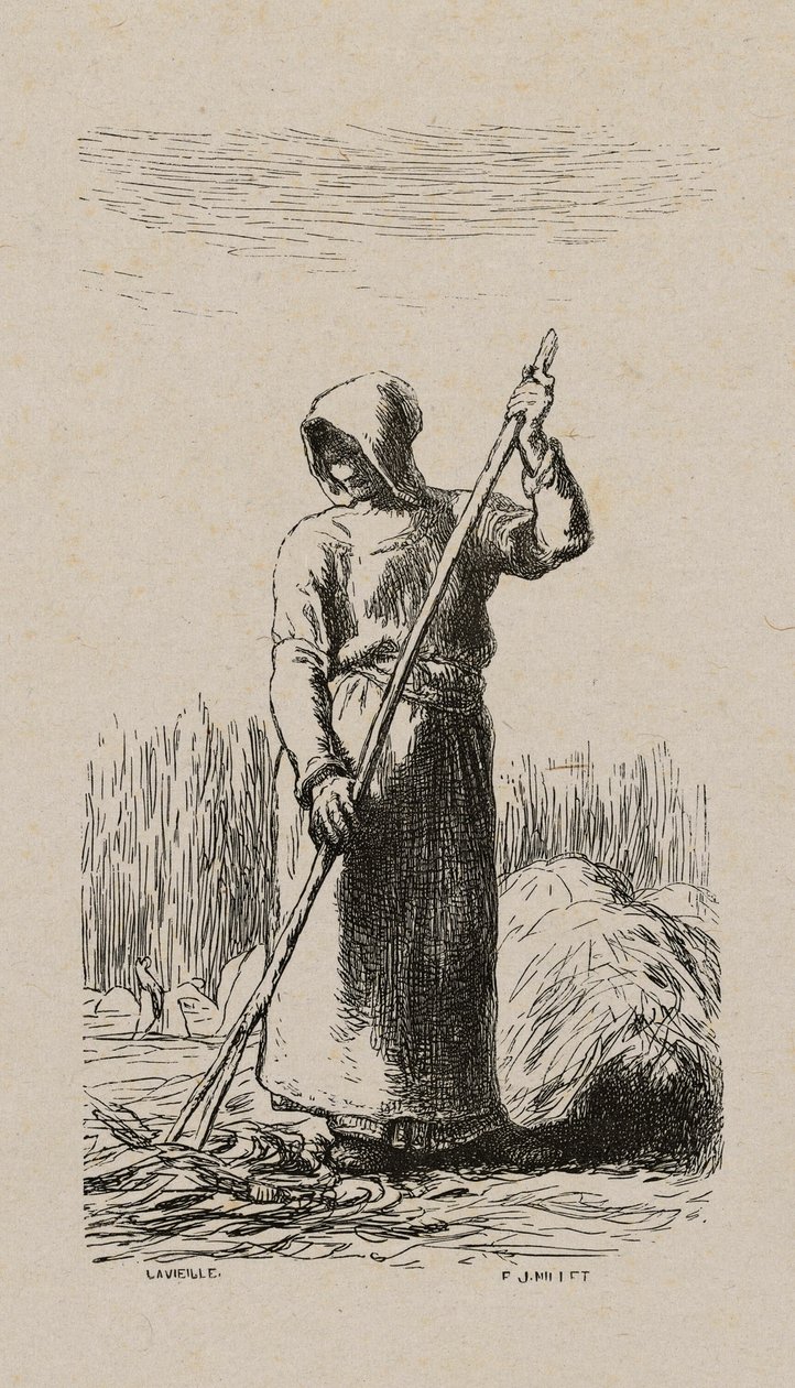 Kvinna som krattar hö av Jacques Adrien Lavieille
