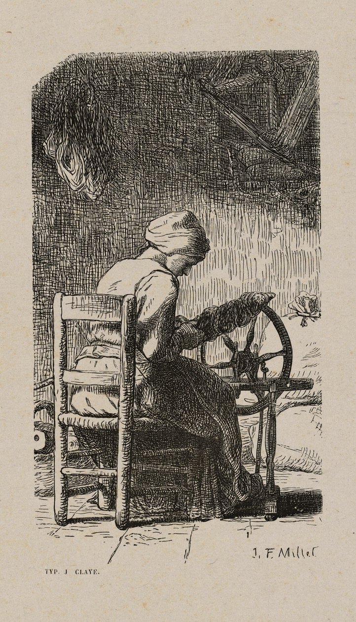 Kvinna som spinner av Jacques Adrien Lavieille