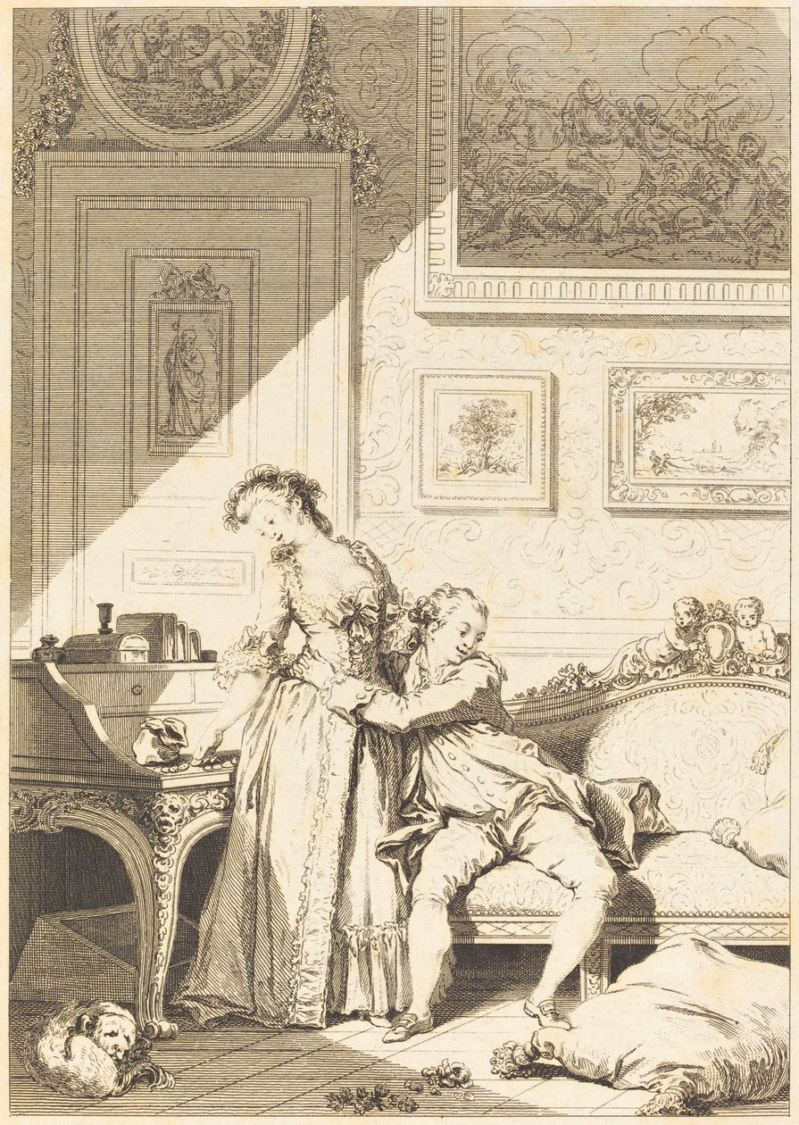 En snål galant svindlare kvinna av Jacques Aliamet and Antoine Jean Duclos after Jean Honoré Fragonard
