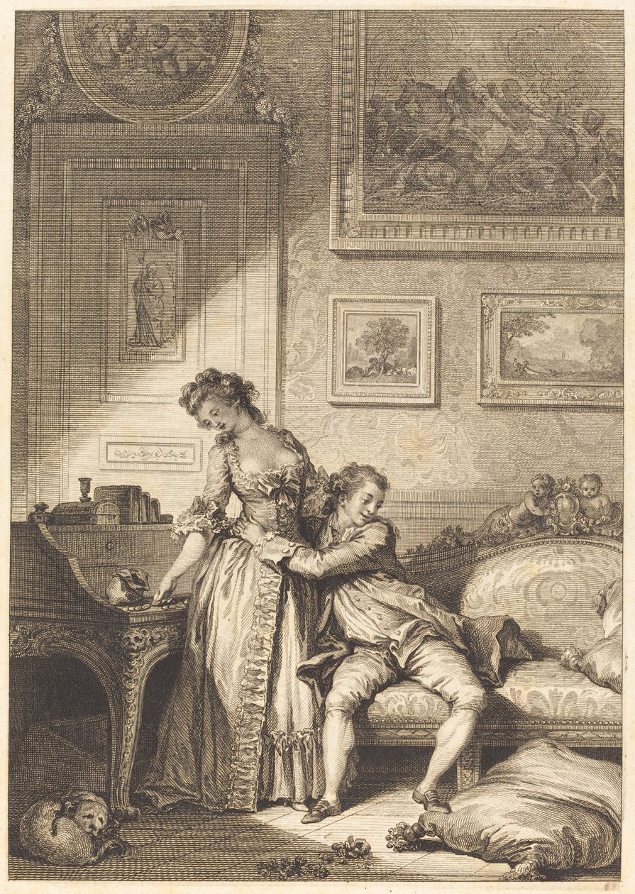 En snål galant svindlare kvinna av Jacques Aliamet and Antoine Jean Duclos after Jean Honoré Fragonard