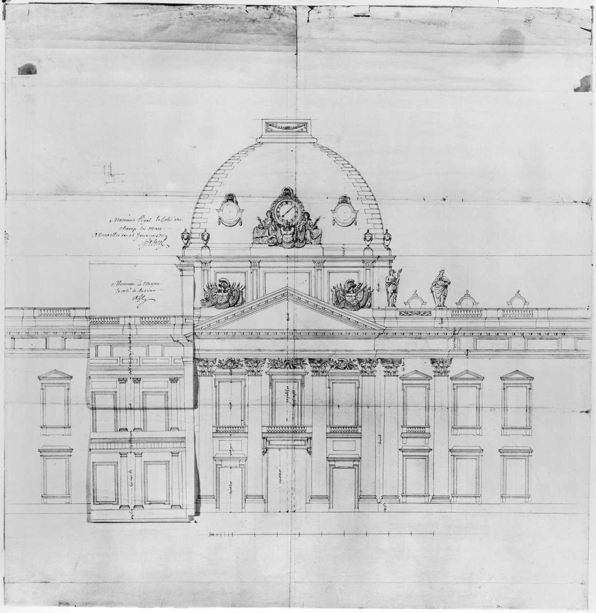 Design för Ecole Militaire i Paris, 1769 av Jacques Ange Gabriel