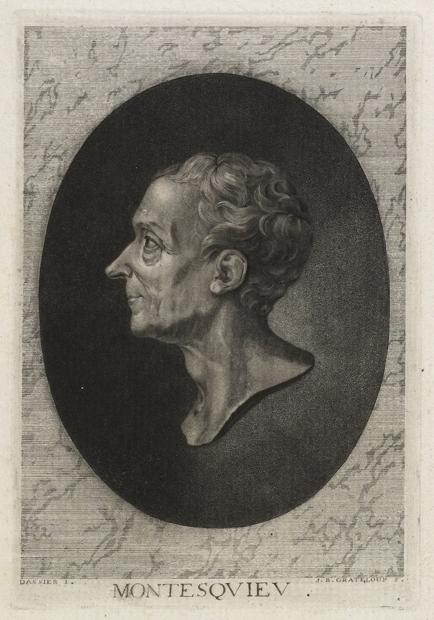 Montesquieu, graverad av Jean-Baptiste de Grateloup, 1768 (stiftets etsning med mezzotint) av Jacques Antoine Dassier