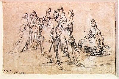Grupp av kvinnor (penna och bläck på papper) av Jacques Bellange